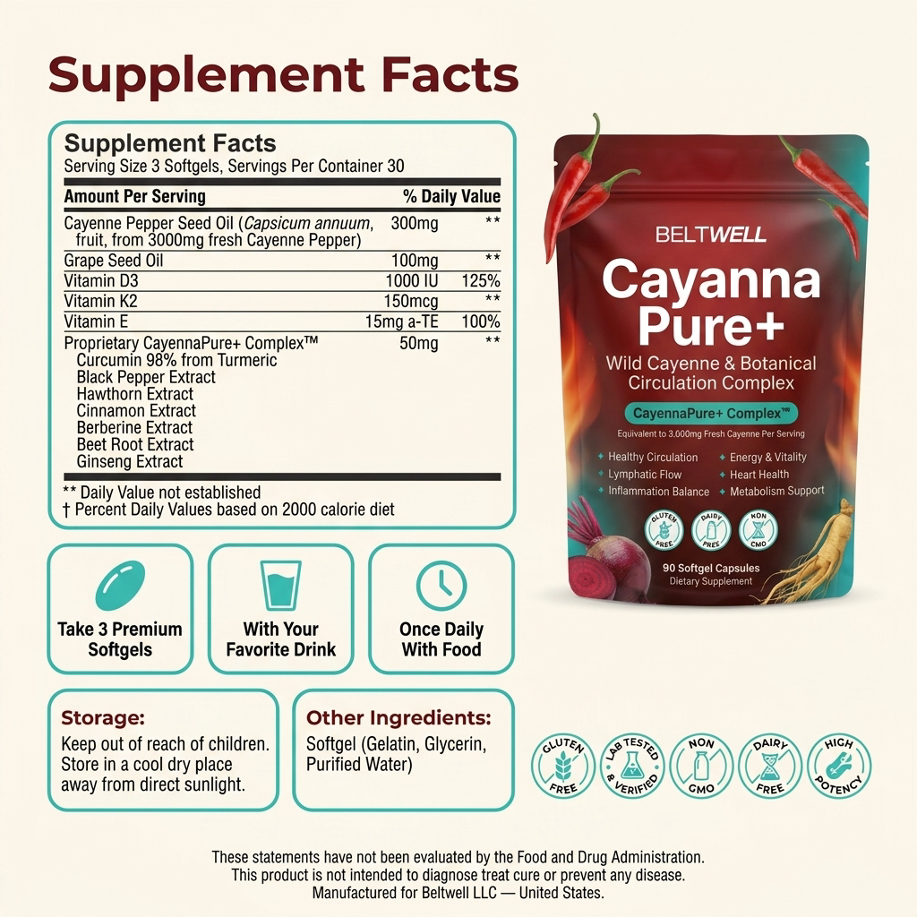 Beltwell® CayannaPure+ Wild Cayenne & Botanical Lymphatic Circulation Support Complex